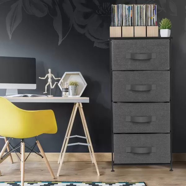 imageSorbus Nightstand with 4 Drawers  Bedside Furniture ampamp Night Stand End Table Dresser with Steel Frame Wood Top Easy Pull Fabric Bins for Home Bedroom Accessories Office ampamp DormBlack