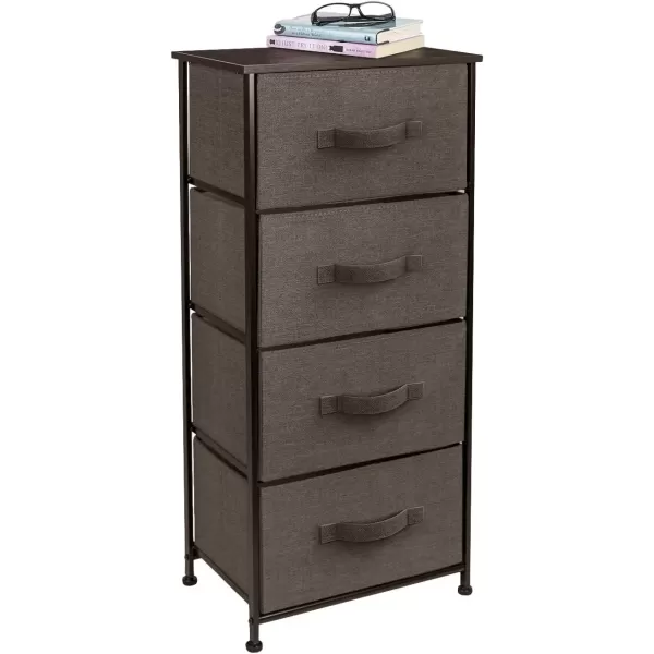imageSorbus Nightstand with 4 Drawers  Bedside Furniture ampamp Night Stand End Table Dresser with Steel Frame Wood Top Easy Pull Fabric Bins for Home Bedroom Accessories Office ampamp DormBrown