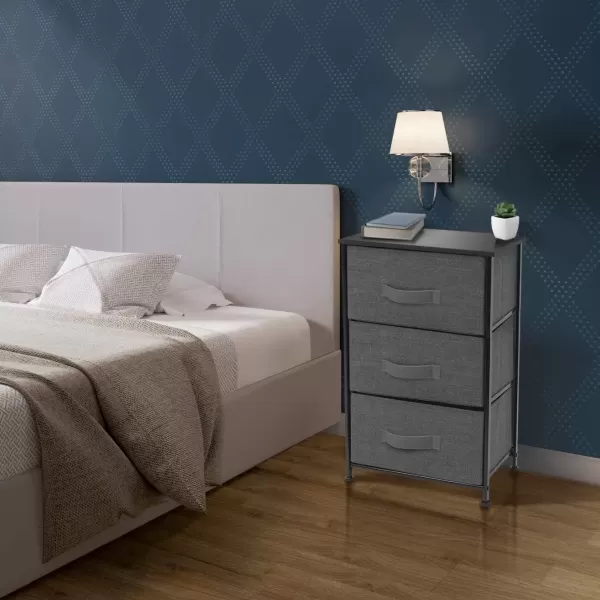 imageSorbus Nightstand with 4 Drawers  Bedside Furniture ampamp Night Stand End Table Dresser with Steel Frame Wood Top Easy Pull Fabric Bins for Home Bedroom Accessories Office ampamp DormBlack