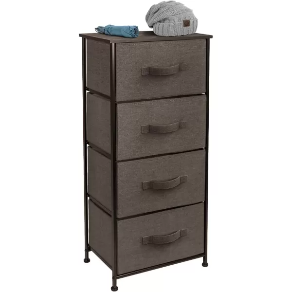 imageSorbus Nightstand with 4 Drawers  Bedside Furniture ampamp Night Stand End Table Dresser with Steel Frame Wood Top Easy Pull Fabric Bins for Home Bedroom Accessories Office ampamp DormBrown