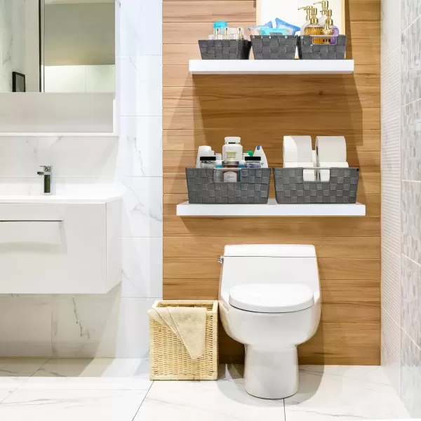 imageSorbus Set of 9 Woven Storage Baskets  Mesh HandWoven Baskets for Organizing Fabric Storage Bins for Linen Closet Organizer Storage Baskets for Shelves Home Organization and Decor BlackGray