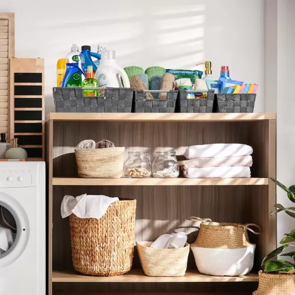 imageSorbus Set of 9 Woven Storage Baskets  Mesh HandWoven Baskets for Organizing Fabric Storage Bins for Linen Closet Organizer Storage Baskets for Shelves Home Organization and Decor BlackGray