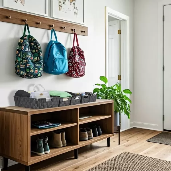 imageSorbus Set of 9 Woven Storage Baskets  Mesh HandWoven Baskets for Organizing Fabric Storage Bins for Linen Closet Organizer Storage Baskets for Shelves Home Organization and Decor BlackGray