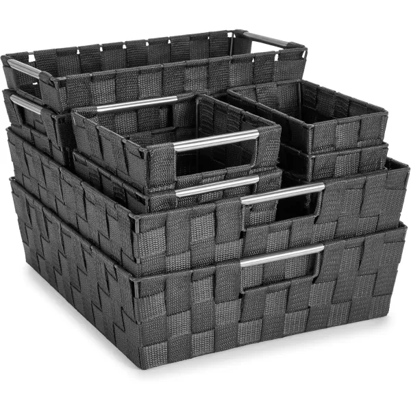 imageSorbus Set of 9 Woven Storage Baskets  Mesh HandWoven Baskets for Organizing Fabric Storage Bins for Linen Closet Organizer Storage Baskets for Shelves Home Organization and Decor BlackGray