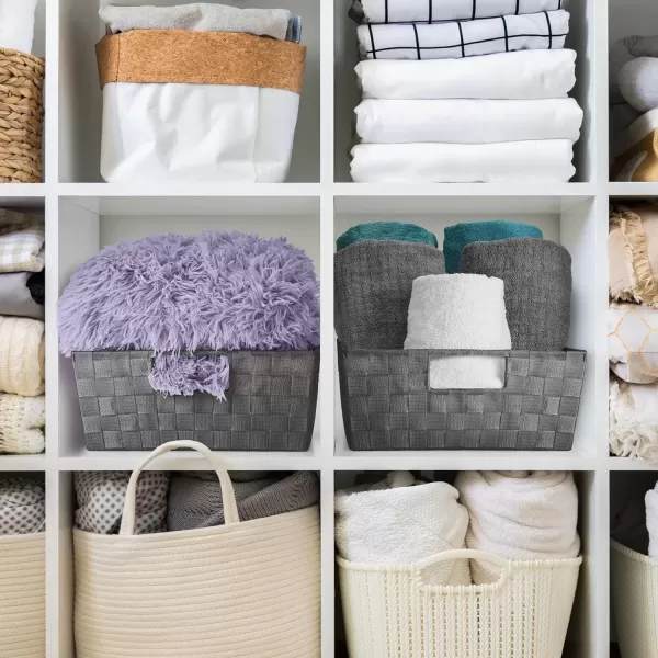 imageSorbus Set of 9 Woven Storage Baskets  Mesh HandWoven Baskets for Organizing Fabric Storage Bins for Linen Closet Organizer Storage Baskets for Shelves Home Organization and Decor BlackGray