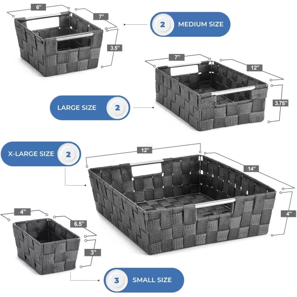 imageSorbus Set of 9 Woven Storage Baskets  Mesh HandWoven Baskets for Organizing Fabric Storage Bins for Linen Closet Organizer Storage Baskets for Shelves Home Organization and Decor BlackGray