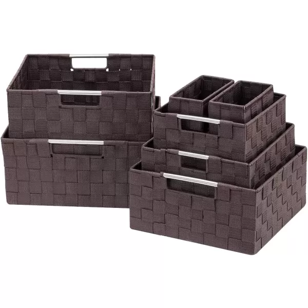 imageSorbus Storage Baskets for Organizing Set of 7 Mesh HandWoven Design Linen Closet Organizers and Storage Organizer Storage Baskets for Shelves Variety Pack Organizers and Storage Grey7 Piece  Chocolate