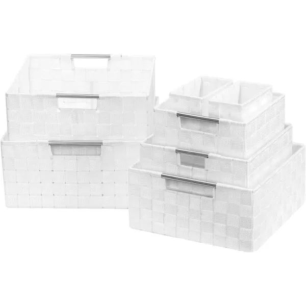 imageSorbus Storage Baskets for Organizing Set of 7 Mesh HandWoven Design Linen Closet Organizers and Storage Organizer Storage Baskets for Shelves Variety Pack Organizers and Storage Grey7 Piece  White
