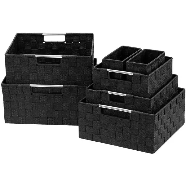 imageSorbus Storage Baskets for Organizing Set of 7 Mesh HandWoven Design Linen Closet Organizers and Storage Organizer Storage Baskets for Shelves Variety Pack Organizers and Storage Grey7 Piece  Black