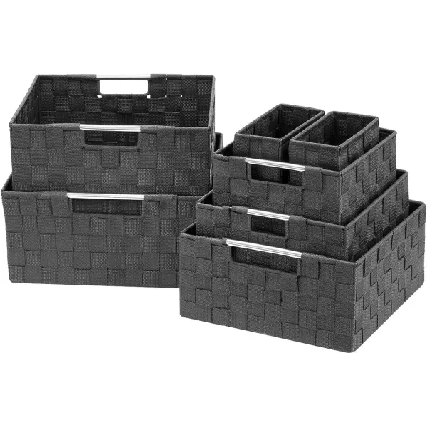 imageSorbus Storage Baskets for Organizing Set of 7 Mesh HandWoven Design Linen Closet Organizers and Storage Organizer Storage Baskets for Shelves Variety Pack Organizers and Storage Grey7 Piece  Grey