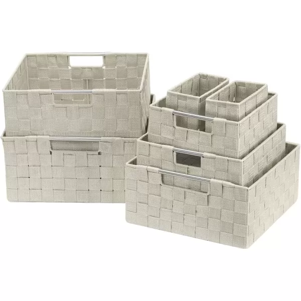 imageSorbus Storage Baskets for Organizing Set of 7 Mesh HandWoven Design Linen Closet Organizers and Storage Organizer Storage Baskets for Shelves Variety Pack Organizers and Storage Grey7 Piece  Beige