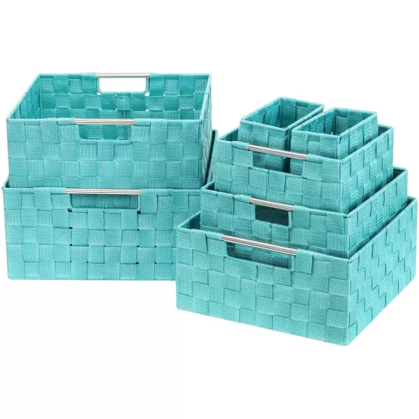 imageSorbus Storage Baskets for Organizing Set of 7 Mesh HandWoven Design Linen Closet Organizers and Storage Organizer Storage Baskets for Shelves Variety Pack Organizers and Storage Grey7 Piece  Aqua