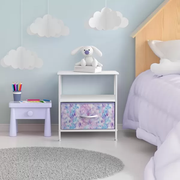 imageSorbus 2 Drawer Shelf Storage Nightstand  Kids Bedside Furniture End Table Night Stand with Steel Frame Wood Top ampamp Easy Pull Fabric Bins Dresser ampamp Chest for Home Bedroom Accessories Office ampamp CollegeTiedye Purple