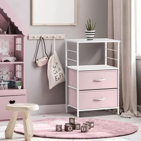 imageSorbus 2 Drawer Shelf Storage Nightstand  Kids Bedside Furniture End Table Night Stand with Steel Frame Wood Top ampamp Easy Pull Fabric Bins Dresser ampamp Chest for Home Bedroom Accessories Office ampamp CollegePink