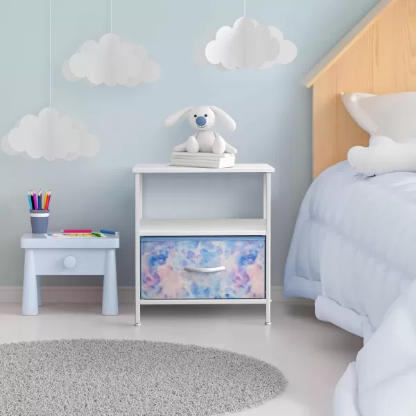 imageSorbus 2 Drawer Shelf Storage Nightstand  Kids Bedside Furniture End Table Night Stand with Steel Frame Wood Top ampamp Easy Pull Fabric Bins Dresser ampamp Chest for Home Bedroom Accessories Office ampamp CollegeTiedye Blue