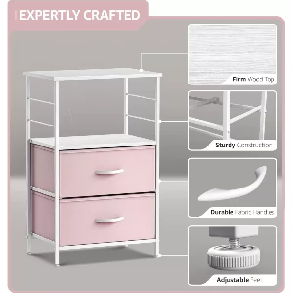 imageSorbus 2 Drawer Shelf Storage Nightstand  Kids Bedside Furniture End Table Night Stand with Steel Frame Wood Top ampamp Easy Pull Fabric Bins Dresser ampamp Chest for Home Bedroom Accessories Office ampamp CollegePink