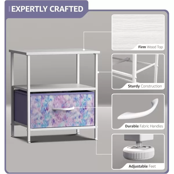 imageSorbus 2 Drawer Shelf Storage Nightstand  Kids Bedside Furniture End Table Night Stand with Steel Frame Wood Top ampamp Easy Pull Fabric Bins Dresser ampamp Chest for Home Bedroom Accessories Office ampamp CollegeTiedye Purple