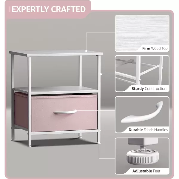 imageSorbus 2 Drawer Shelf Storage Nightstand  Kids Bedside Furniture End Table Night Stand with Steel Frame Wood Top ampamp Easy Pull Fabric Bins Dresser ampamp Chest for Home Bedroom Accessories Office ampamp CollegePink