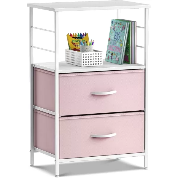 imageSorbus 2 Drawer Shelf Storage Nightstand  Kids Bedside Furniture End Table Night Stand with Steel Frame Wood Top ampamp Easy Pull Fabric Bins Dresser ampamp Chest for Home Bedroom Accessories Office ampamp CollegePink