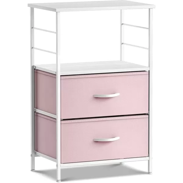 imageSorbus 2 Drawer Shelf Storage Nightstand  Kids Bedside Furniture End Table Night Stand with Steel Frame Wood Top ampamp Easy Pull Fabric Bins Dresser ampamp Chest for Home Bedroom Accessories Office ampamp CollegePink