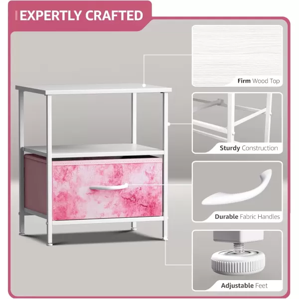 imageSorbus 2 Drawer Shelf Storage Nightstand  Kids Bedside Furniture End Table Night Stand with Steel Frame Wood Top ampamp Easy Pull Fabric Bins Dresser ampamp Chest for Home Bedroom Accessories Office ampamp CollegeTiedye Pink
