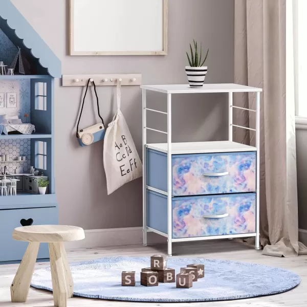 imageSorbus 2 Drawer Shelf Storage Nightstand  Kids Bedside Furniture End Table Night Stand with Steel Frame Wood Top ampamp Easy Pull Fabric Bins Dresser ampamp Chest for Home Bedroom Accessories Office ampamp CollegeTiedye Blue
