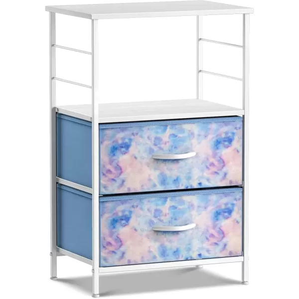 imageSorbus 2 Drawer Shelf Storage Nightstand  Kids Bedside Furniture End Table Night Stand with Steel Frame Wood Top ampamp Easy Pull Fabric Bins Dresser ampamp Chest for Home Bedroom Accessories Office ampamp CollegeTiedye Blue