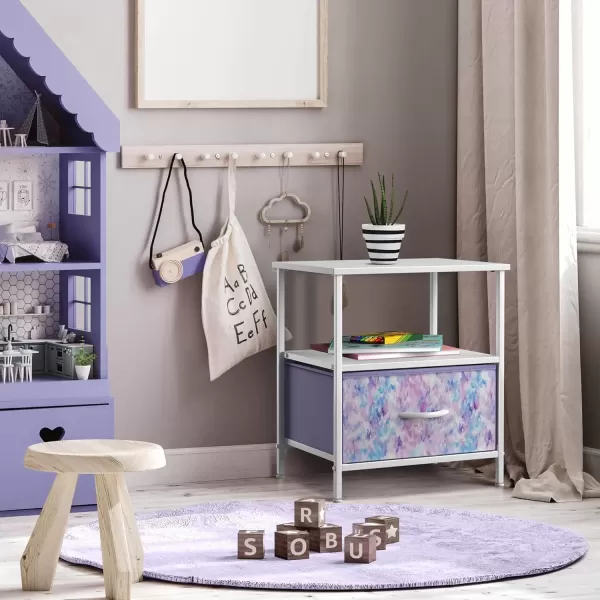 imageSorbus 2 Drawer Shelf Storage Nightstand  Kids Bedside Furniture End Table Night Stand with Steel Frame Wood Top ampamp Easy Pull Fabric Bins Dresser ampamp Chest for Home Bedroom Accessories Office ampamp CollegeTiedye Purple