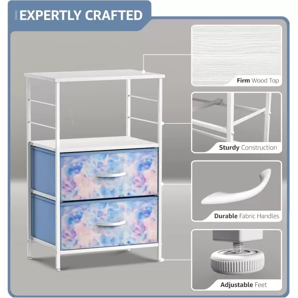 imageSorbus 2 Drawer Shelf Storage Nightstand  Kids Bedside Furniture End Table Night Stand with Steel Frame Wood Top ampamp Easy Pull Fabric Bins Dresser ampamp Chest for Home Bedroom Accessories Office ampamp CollegeTiedye Blue