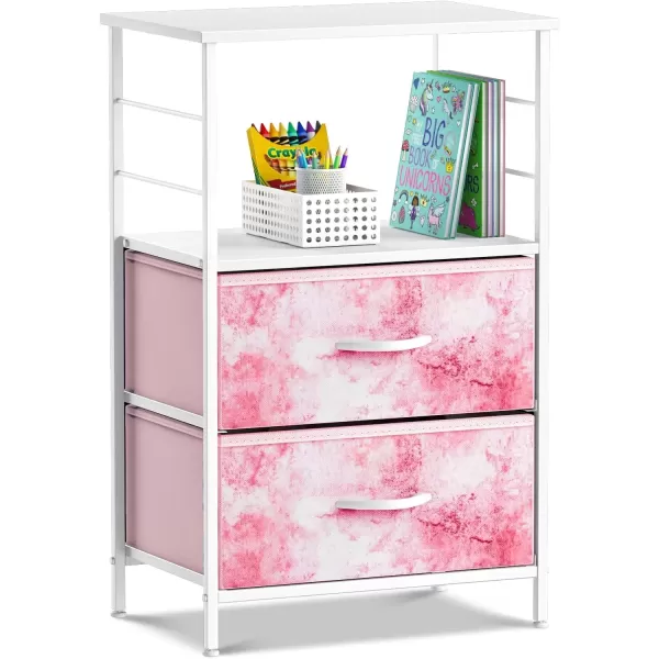 imageSorbus 2 Drawer Shelf Storage Nightstand  Kids Bedside Furniture End Table Night Stand with Steel Frame Wood Top ampamp Easy Pull Fabric Bins Dresser ampamp Chest for Home Bedroom Accessories Office ampamp CollegeTiedye Pink