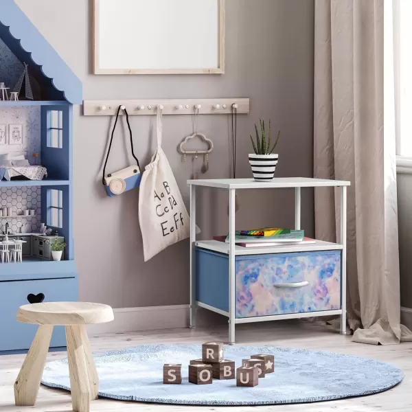 imageSorbus 2 Drawer Shelf Storage Nightstand  Kids Bedside Furniture End Table Night Stand with Steel Frame Wood Top ampamp Easy Pull Fabric Bins Dresser ampamp Chest for Home Bedroom Accessories Office ampamp CollegeTiedye Blue
