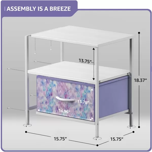 imageSorbus 2 Drawer Shelf Storage Nightstand  Kids Bedside Furniture End Table Night Stand with Steel Frame Wood Top ampamp Easy Pull Fabric Bins Dresser ampamp Chest for Home Bedroom Accessories Office ampamp CollegeTiedye Purple