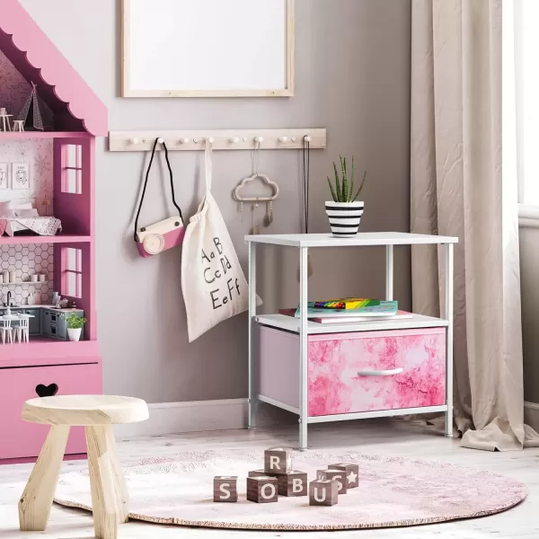 imageSorbus 2 Drawer Shelf Storage Nightstand  Kids Bedside Furniture End Table Night Stand with Steel Frame Wood Top ampamp Easy Pull Fabric Bins Dresser ampamp Chest for Home Bedroom Accessories Office ampamp CollegeTiedye Pink
