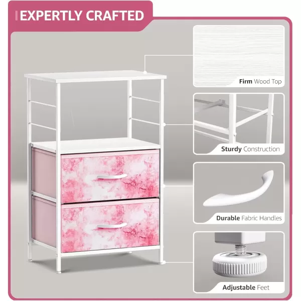 imageSorbus 2 Drawer Shelf Storage Nightstand  Kids Bedside Furniture End Table Night Stand with Steel Frame Wood Top ampamp Easy Pull Fabric Bins Dresser ampamp Chest for Home Bedroom Accessories Office ampamp CollegeTiedye Pink