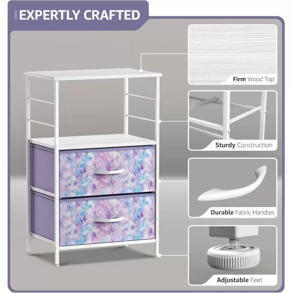 imageSorbus 2 Drawer Shelf Storage Nightstand  Kids Bedside Furniture End Table Night Stand with Steel Frame Wood Top ampamp Easy Pull Fabric Bins Dresser ampamp Chest for Home Bedroom Accessories Office ampamp CollegeTiedye Purple