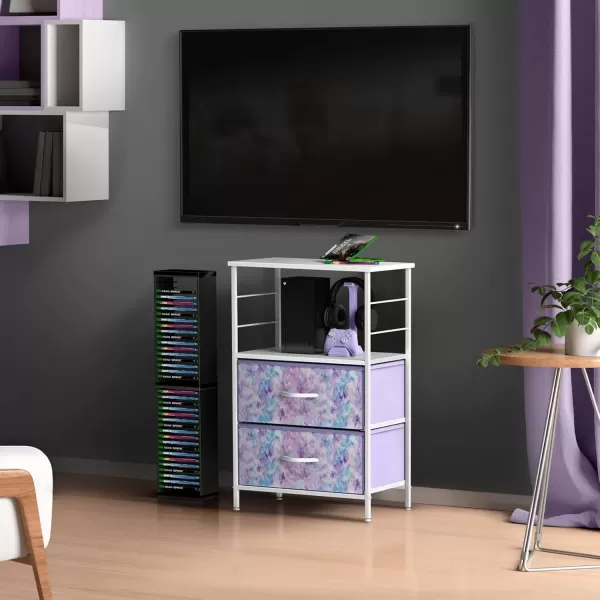 imageSorbus 2 Drawer Shelf Storage Nightstand  Kids Bedside Furniture End Table Night Stand with Steel Frame Wood Top ampamp Easy Pull Fabric Bins Dresser ampamp Chest for Home Bedroom Accessories Office ampamp CollegeTiedye Purple