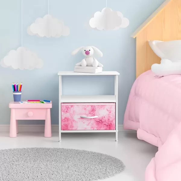 imageSorbus 2 Drawer Shelf Storage Nightstand  Kids Bedside Furniture End Table Night Stand with Steel Frame Wood Top ampamp Easy Pull Fabric Bins Dresser ampamp Chest for Home Bedroom Accessories Office ampamp CollegeTiedye Pink