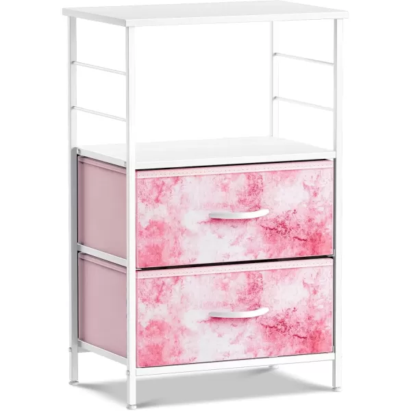 imageSorbus 2 Drawer Shelf Storage Nightstand  Kids Bedside Furniture End Table Night Stand with Steel Frame Wood Top ampamp Easy Pull Fabric Bins Dresser ampamp Chest for Home Bedroom Accessories Office ampamp CollegeTiedye Pink