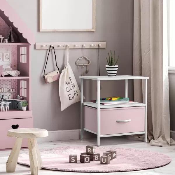imageSorbus 2 Drawer Shelf Storage Nightstand  Kids Bedside Furniture End Table Night Stand with Steel Frame Wood Top ampamp Easy Pull Fabric Bins Dresser ampamp Chest for Home Bedroom Accessories Office ampamp CollegePink