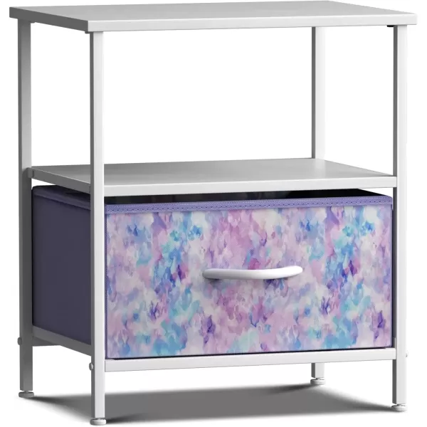 imageSorbus 2 Drawer Shelf Storage Nightstand  Kids Bedside Furniture End Table Night Stand with Steel Frame Wood Top ampamp Easy Pull Fabric Bins Dresser ampamp Chest for Home Bedroom Accessories Office ampamp CollegeTiedye Purple