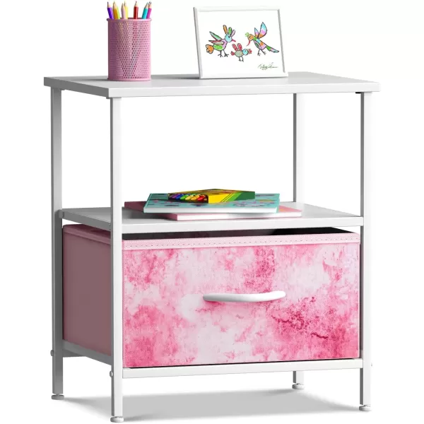 imageSorbus 2 Drawer Shelf Storage Nightstand  Kids Bedside Furniture End Table Night Stand with Steel Frame Wood Top ampamp Easy Pull Fabric Bins Dresser ampamp Chest for Home Bedroom Accessories Office ampamp CollegeTiedye Pink