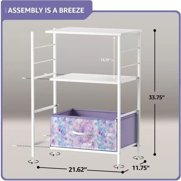 imageSorbus 2 Drawer Shelf Storage Nightstand  Kids Bedside Furniture End Table Night Stand with Steel Frame Wood Top ampamp Easy Pull Fabric Bins Dresser ampamp Chest for Home Bedroom Accessories Office ampamp CollegeTiedye Purple