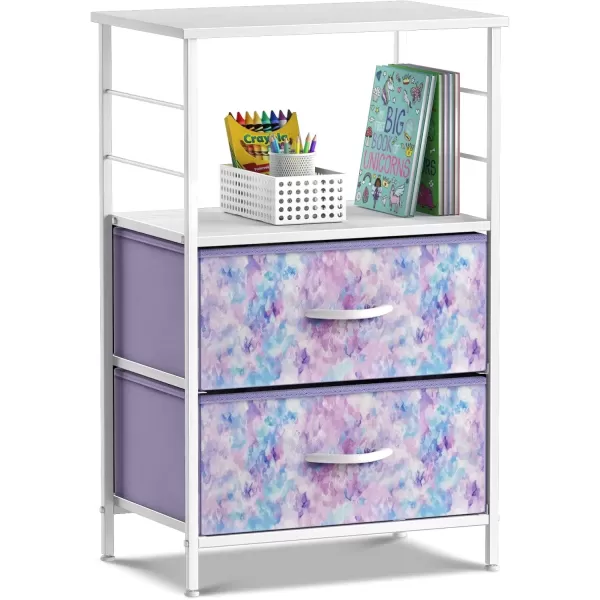 imageSorbus 2 Drawer Shelf Storage Nightstand  Kids Bedside Furniture End Table Night Stand with Steel Frame Wood Top ampamp Easy Pull Fabric Bins Dresser ampamp Chest for Home Bedroom Accessories Office ampamp CollegeTiedye Purple