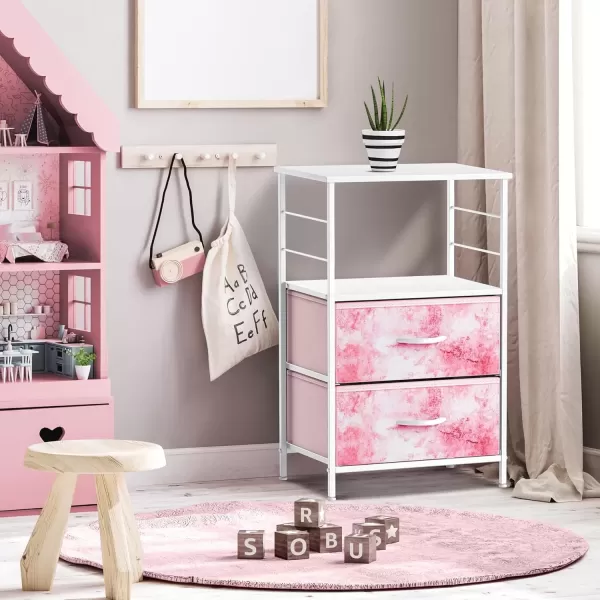 imageSorbus 2 Drawer Shelf Storage Nightstand  Kids Bedside Furniture End Table Night Stand with Steel Frame Wood Top ampamp Easy Pull Fabric Bins Dresser ampamp Chest for Home Bedroom Accessories Office ampamp CollegeTiedye Pink