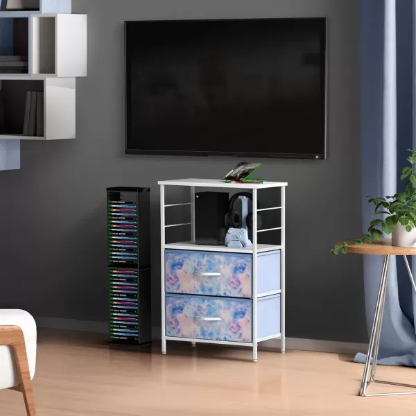 imageSorbus 2 Drawer Shelf Storage Nightstand  Kids Bedside Furniture End Table Night Stand with Steel Frame Wood Top ampamp Easy Pull Fabric Bins Dresser ampamp Chest for Home Bedroom Accessories Office ampamp CollegeTiedye Blue