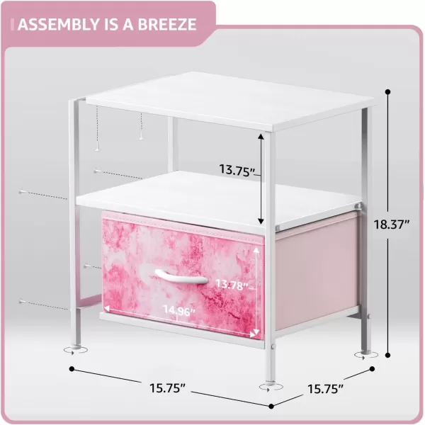 imageSorbus 2 Drawer Shelf Storage Nightstand  Kids Bedside Furniture End Table Night Stand with Steel Frame Wood Top ampamp Easy Pull Fabric Bins Dresser ampamp Chest for Home Bedroom Accessories Office ampamp CollegeTiedye Pink