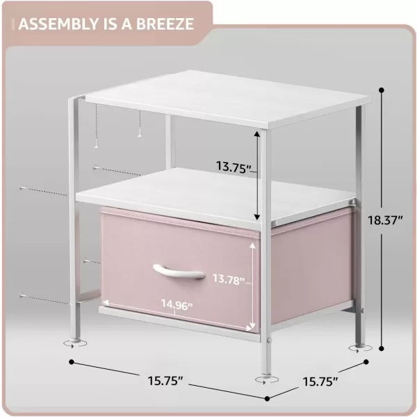 imageSorbus 2 Drawer Shelf Storage Nightstand  Kids Bedside Furniture End Table Night Stand with Steel Frame Wood Top ampamp Easy Pull Fabric Bins Dresser ampamp Chest for Home Bedroom Accessories Office ampamp CollegePink