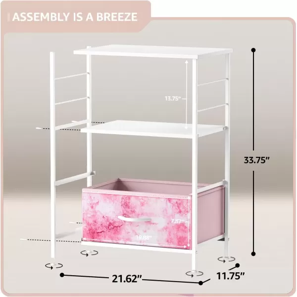 imageSorbus 2 Drawer Shelf Storage Nightstand  Kids Bedside Furniture End Table Night Stand with Steel Frame Wood Top ampamp Easy Pull Fabric Bins Dresser ampamp Chest for Home Bedroom Accessories Office ampamp CollegeTiedye Pink