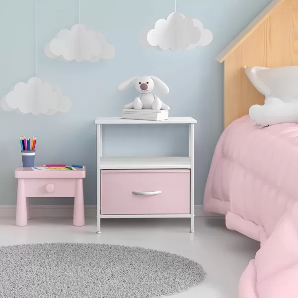 imageSorbus 2 Drawer Shelf Storage Nightstand  Kids Bedside Furniture End Table Night Stand with Steel Frame Wood Top ampamp Easy Pull Fabric Bins Dresser ampamp Chest for Home Bedroom Accessories Office ampamp CollegePink