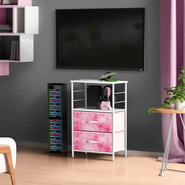 imageSorbus 2 Drawer Shelf Storage Nightstand  Kids Bedside Furniture End Table Night Stand with Steel Frame Wood Top ampamp Easy Pull Fabric Bins Dresser ampamp Chest for Home Bedroom Accessories Office ampamp CollegeTiedye Pink